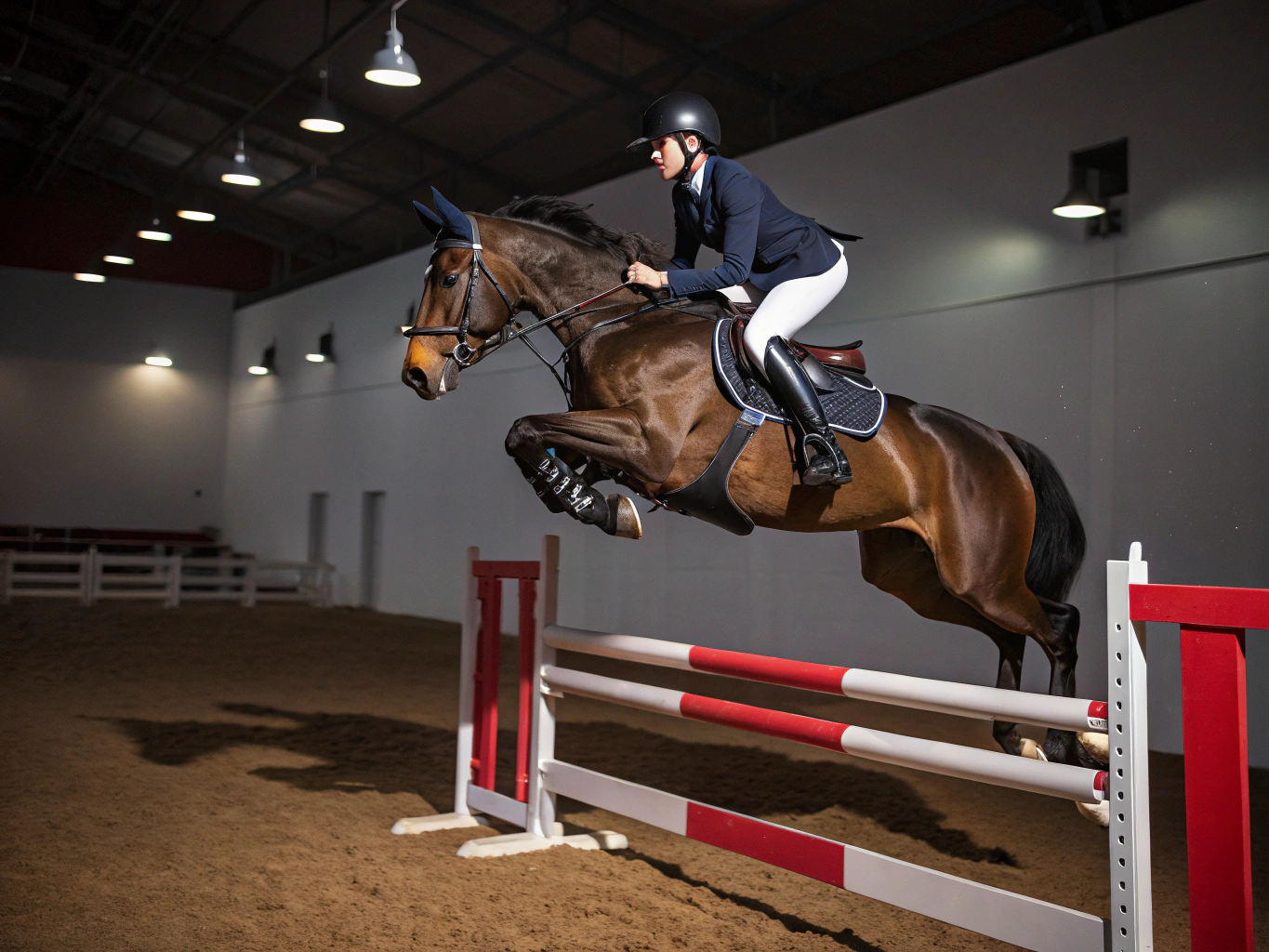 Cavalier en pleine compétition de saut d'obstacles au Pays du Corlay